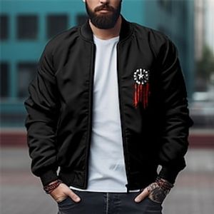National Flag Casual Men's Bomber Jacket Coat Sports  Outdoor Daily Wear Going out Fall  Winter Standing Collar Long Sleeve Black Navy Blue Army Green S M L Polyester Jacket Lightinthebox