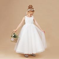 Flower Girl's Dress Kids Girls' Party Dress Solid Color Sleeveless Performance Mesh Princess Sweet Mesh Mid-Calf Sheath Dress Tulle Dress Summer Spring Fall 2-12 Years White Lightinthebox