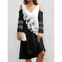 Women's Casual Dress Slip Dress Floral Geometric Print Mesh V Neck Mini Dress Streetwear Street Holiday Long Sleeve Loose Fit Black And White Black White Summer Spring S M L XL XXL Lightinthebox - thumbnail
