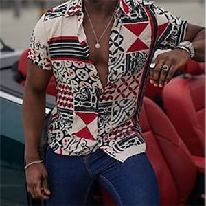 Men's Shirt Print Tribal Turndown Street Casual Button-Down Short Sleeve Tops Casual Fashion Breathable Comfortable Red / White miniinthebox