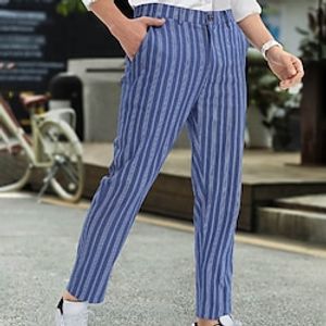 Men's Trousers Chinos Work Pants Slacks Pocket Straight Leg Stripe Breathable Quick Dry Casual Daily Streetwear Stylish Blue Micro-elastic Lightinthebox