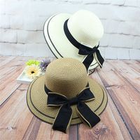 Women Fisherman Bowknot Straw Bucket Hats Large Brimmed Shading Sun Hat
