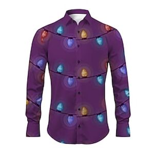 Lanterns Casual Men's Shirt Christmas Daily Wear Going out Fall  Winter Turndown Long Sleeve Burgundy Purple Green S M L Shirt Lightinthebox