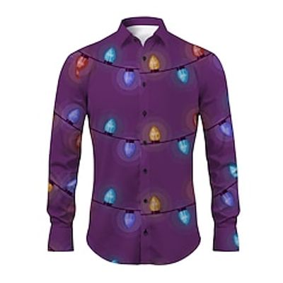 Lanterns Casual Men's Shirt Christmas Daily Wear Going out Fall  Winter Turndown Long Sleeve Burgundy Purple Green S M L Shirt Lightinthebox