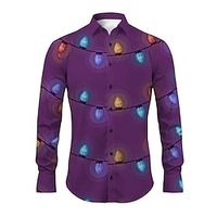 Lanterns Casual Men's Shirt Christmas Daily Wear Going out Fall  Winter Turndown Long Sleeve Burgundy Purple Green S M L Shirt Lightinthebox - thumbnail