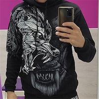 Men's Plus Size Pullover Hoodie Sweatshirt Big and Tall Animal Hooded Long Sleeve Spring   Fall Basic Fashion Streetwear Comfortable Daily Wear Vacation Tops Lightinthebox - thumbnail