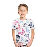 Kids Boys' T shirt Tee Short Sleeve Butterfly 3D Print Animal White Children Tops Summer Active Daily Wear Regular Fit 3-12 Years miniinthebox - thumbnail