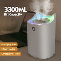 111.59oz Colorful Atmosphere Light Humidifier - Large Capacity Cool Mist Dual Spray Port USB Personal Desktop For Bedroom Travel Office Home Lightinthebox - thumbnail