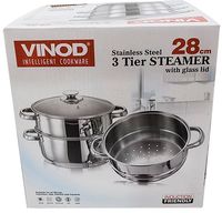 Vinod 3 Tier Steel Steamer 28Cm Gl Vinod 3 Tier Steel Steamer 28Cm Gl