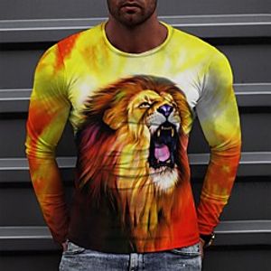 Men's Tee T shirt 3D Print Graphic Lion Animal Round Neck Casual Daily 3D Print Long Sleeve Tops Fashion Designer Comfortable Yellow miniinthebox