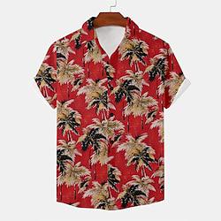 Palm Tree Vacation Hawaiian Resort Style Men's Shirt Outdoor Vacation Beach Summer Turndown Short Sleeve Red S M L Shirt Lightinthebox