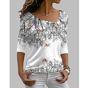 Women's T shirt Tee White Graphic Plants Print Long Sleeve Daily Weekend Basic V Neck Regular Floral Painting S Lightinthebox