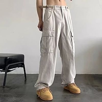 Men's Cargo Pants Cargo Trousers Techwear Button Multi Pocket Straight Leg Plain Comfort Wearable Casual Daily Holiday Sports Fashion Black Apricot Lightinthebox