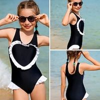 Kids Girls' Swimsuit Outdoor Solid Color Active Bathing Suits 7-13 Years Summer Black Lightinthebox - thumbnail