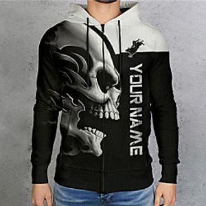 Men's Unisex Full Zip Hoodie Graphic Prints Skull Zipper Print Daily Sports 3D Print 3D Print Casual Hoodies Sweatshirts  Black miniinthebox