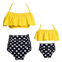 Mommy and Me Red Yellow Blushing Pink Active Polka Dot Plant Print Sleeveless Swimwear Lightinthebox - thumbnail