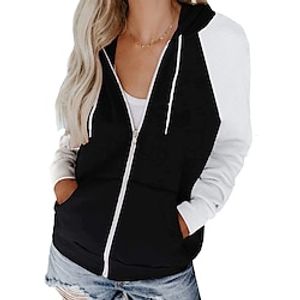 Women's Zip Hoodie Sweatshirt Color Block Zipper Front Pocket Daily Weekend 3D Print Casual Streetwear Hoodies Sweatshirts  Black Gray Orange Lightinthebox