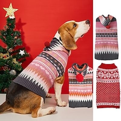 Striped Snowflake Love Wool Ball Knitting Soft Rose Red Hooded Sweater Pet Dog Clothing Lightinthebox