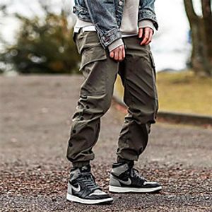 Men's Casual  Sporty Streetwear Comfort Outdoor Casual Daily Jogger Pants Tactical Cargo Trousers Pants Solid Color Full Length Drawstring Gray Khaki Black Lightinthebox