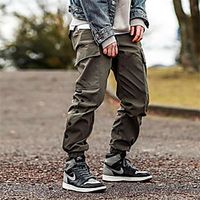 Men's Casual  Sporty Streetwear Comfort Outdoor Casual Daily Jogger Pants Tactical Cargo Trousers Pants Solid Color Full Length Drawstring Gray Khaki Black Lightinthebox - thumbnail