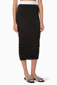 Logo Band Fitted Midi Skirt in Shibori Satin