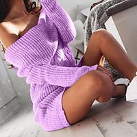 Women's Wrap Dress Short Mini Dress Creamy-white Purple Gray Dark Green Army Green Long Sleeve Solid Color Autumn  Fall Winter Casual 2021 S M L XL XXL XXXL Lightinthebox - thumbnail