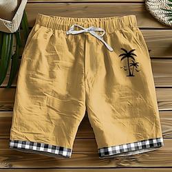 Men's Shorts Summer Shorts Beach Shorts Drawstring Elastic Waist 3D Print Graphic Coconut Tree Breathable Soft Short Casual Daily Holiday Designer Ethnic Style Light Khaki Yellow Micro-elastic Lightinthebox