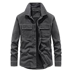 Men's Shirt Shirt Jacket Shacket Casual Shirt Blue Gray Long Sleeve Plain Turndown Casual Daily Multi Pocket Clothing Apparel Streetwear Stylish Classic Lightinthebox