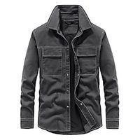 Men's Shirt Shirt Jacket Shacket Casual Shirt Blue Gray Long Sleeve Plain Turndown Casual Daily Multi Pocket Clothing Apparel Streetwear Stylish Classic Lightinthebox - thumbnail