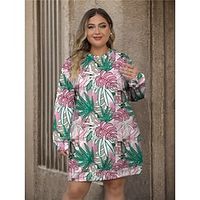 Women's Plus Size Curve Sweatshirt Dress Casual Dress Winter Dress Leaf Mini Dress Long Sleeve Print Crew Neck Fashion Outdoor Pink Fall Winter L XL 2XL 3XL 4XL Lightinthebox - thumbnail