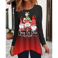 Women's T shirt Tee Christmas Shirt Yellow Pink Red Santa's Helper Flowing tunic Print Long Sleeve Party Christmas Weekend Festival  Holiday Round Neck Regular Fit Painting Spring   Fall Lightinthebox - thumbnail