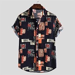 Men's Shirt 3D Print Graphic Patterned Turndown Street Daily 3D Button-Down Short Sleeve Tops Casual Fashion Comfortable Black  Red Lightinthebox