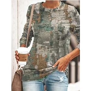 Women's T shirt Tee Tie Dye Casual Weekend Abstract Painting T shirt Tee Long Sleeve Print Round Neck Basic Green S / 3D Print miniinthebox