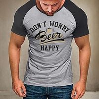 Color Block Beer Fashion Designer Casual Men's 3D Print Short Sleeve Shirt T shirt Tee Tee Top Daily Holiday Vacation T shirt Black White Light Grey Short Sleeve Crew Neck Shirt Summer Clothing Lightinthebox