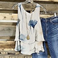 Women's Tank Top White Blue Beige Graphic Abstract Print Sleeveless Casual Basic Round Neck Regular S miniinthebox - thumbnail