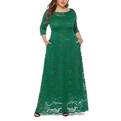Women's Plus Size Party Dress Floral Crew Neck Lace 34 Length Sleeve Fall Winter Work Prom Dress Maxi long Dress Party Daily Dress Lightinthebox