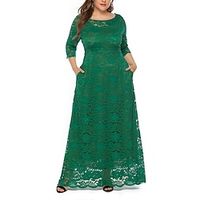 Women's Plus Size Party Dress Floral Crew Neck Lace 34 Length Sleeve Fall Winter Work Prom Dress Maxi long Dress Party Daily Dress Lightinthebox - thumbnail