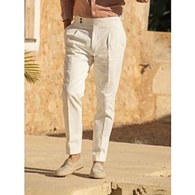 Men's Dress Pants Trousers Pleated Pants Suit Pants Front Pocket Pleats Straight Leg Plain Comfort Breathable Business Daily Holiday Fashion Chic Modern White miniinthebox