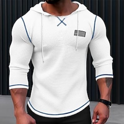 Men's T shirt Tee Waffle Shirt Henley Shirt Tee Top Long Sleeve Shirt Color Block National Flag Hooded Street Vacation Long Sleeve Patchwork Clothing Apparel Fashion Designer Basic miniinthebox