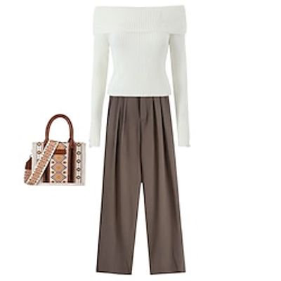 Set with Off Shoulder Frayed Rib Knit Long Sleeve Top High Waisted Wide Leg Pants Canvas Western Handbag Shoulder Bag Hobo Bag Canvas Women's 3 PCS Casual Daily Outfits Spring Elegant Daily Going out Lightinthebox Set with Off Shoulder Frayed Rib Knit Long Sleeve Top High Waisted Wide Leg Pants Canvas Western Handbag Shoulder Bag Hobo Bag Canvas Women's 3 PCS Casual Daily Outfits Spring Elegant Daily Going out Lightinthebox