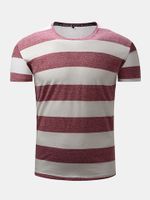 Mens Summer Striped Printed O-neck Short Sleeve Casual Cotton T-shirt