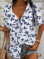 Leaf Print Loose Casual Short-sleeved Blouse