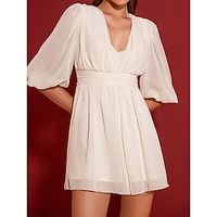 Women's Party Dress Cocktail Dress Wedding Guest Dress Mini Dress White Half Sleeve Pure Color Ruched Spring Fall Winter V Neck Fashion Winter Dress Wedding Guest Birthday 2023 S M L Lightinthebox - thumbnail
