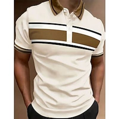Men's Polo Shirt Button Up Polos Casual Holiday Lapel Short Sleeve Fashion Basic Color Block Patchwork Summer Regular Fit Beige Polo Shirt Lightinthebox