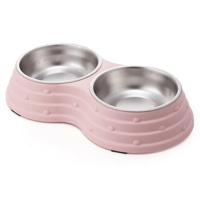 Pet Club Double Dining Pet Feedrer With Stainless Steel Bowl & Non Slip Rubber Bottom Pink For Cat & Dog - 41.5X22X7Cm