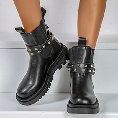 Women's Boots Chelsea Boots Combat Boots Plus Size Daily Booties Ankle Boots Platform Chunky Heel Casual Comfort Minimalism Faux Leather Lace-up Solid Color Black Lightinthebox