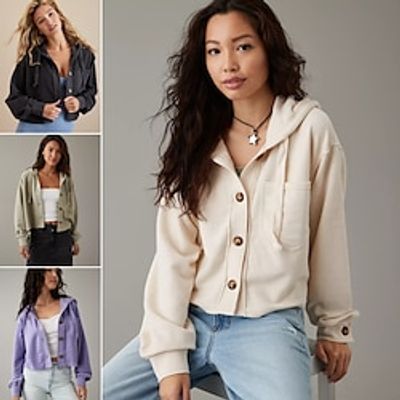 Women's Hoodied Jacket Casual Cropped Jacket Fall Botton Sweatshirt Outdoor Breathable Fashion Classic Outerwear Long Sleeve Fall Black S Lightinthebox