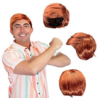 Watt's Wigs - Chill Guy Al Wig - Movie Quality Short Synthetic Layered Red Doll Costume Hair for Men with Adjustable miniinthebox