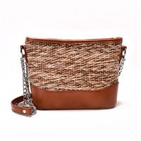 Straw Beach Bag Patchwork Shoulder Bag Chain Crossbody Bags Bucket Bag