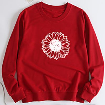Women's Pullover Sweatshirt Chrysanthemum Print Casual Hot Stamping Casual Hoodies Sweatshirts  Wine Red Blushing Pink Red miniinthebox